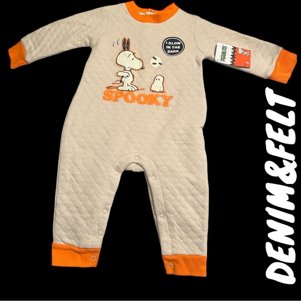 Snoopy Cream/Orange Quilted Long Sleeve Jumpsuit/Onesie | Glow in The Dark| NEW!
